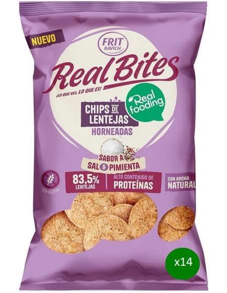Real Bites Chips de Lentejas Pimienta y Sal Caja 14 Unidades